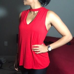 Red V Neck Blouse